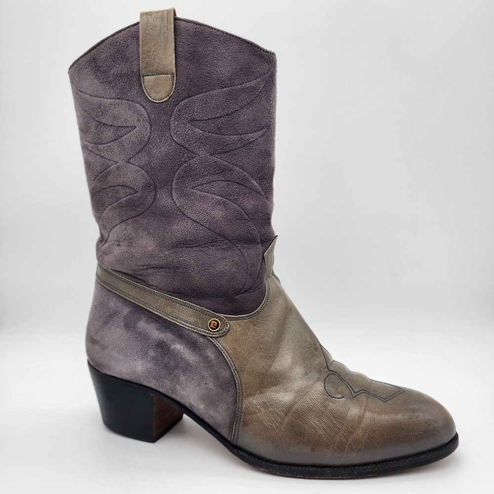 Pierre Cardin 80's Vintage Western Style Leather Boots Two Tone Size 9 - Picture 5 of 16